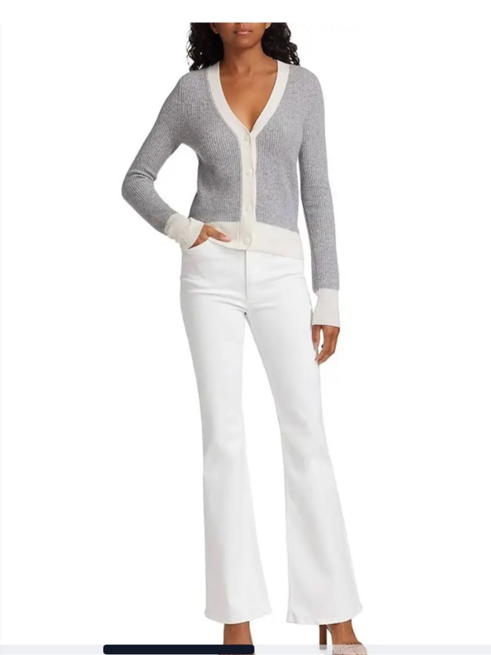 NWOT Rag & bone Gray Ribbed Cashmere Cardigan with Cream Trim